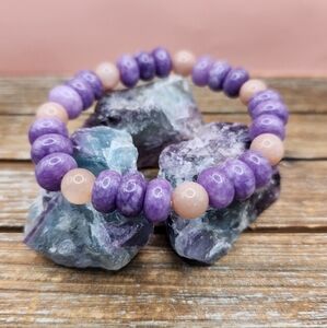 Charoite and Sunstone Beaded Bracelet